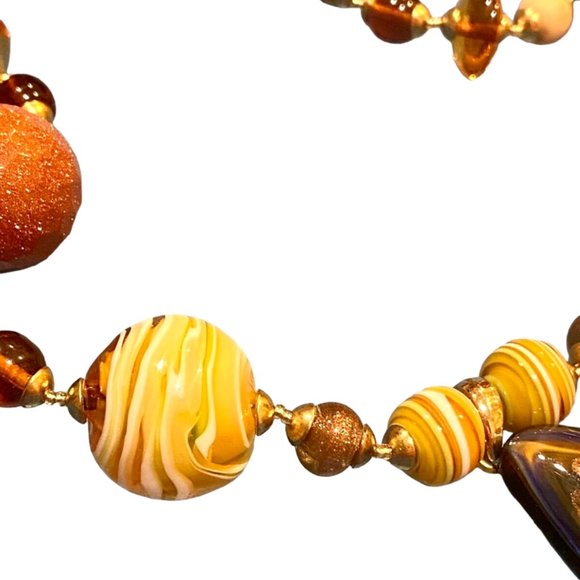 MURANO 24k Gold & Copper Infused Teadrop Pendant Venetian Glass Beads Necklace - Picture 4 of 8